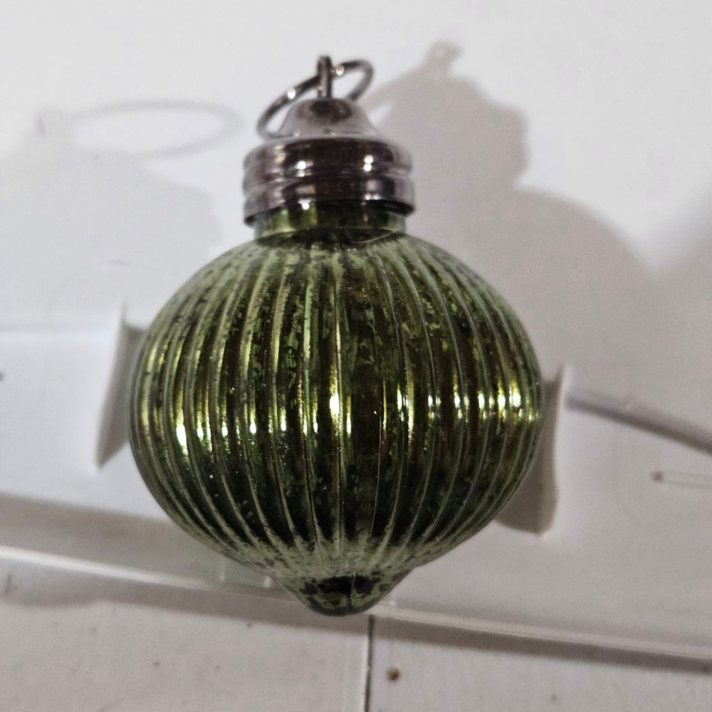 Vintage Kugel Style Dark Green Glass Ribbed Ornament 4"